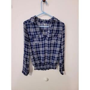 Women's Sheer Blue Checked Long Sleeve Blouse